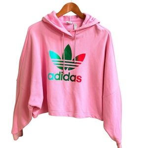 Adidas Originals Adicolor 70s Cropped Hoodie True Pink Trefoil Logo Sporty L/XL
